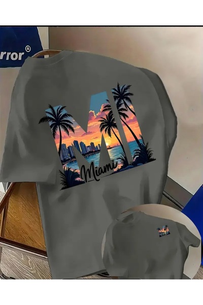 ORVIO Group T-Shirt Miami Sunset Printed Men's Cotton Relaxed Cut