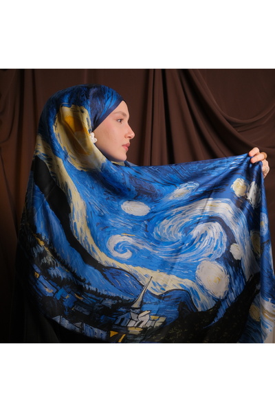 Mehru Scarfs Van Gogh - Starry Night %100 İpek Şal 65*185cm 'art On Silk'