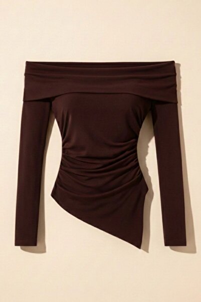 Potenza Women's Blouse Asymmetrical Slit Carmen Collar Off-The-Shoulder Fitte...