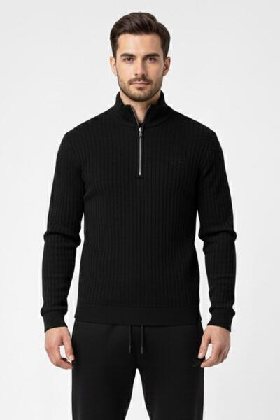 OBJE Men's Black Phoenix Fabric Zipper Detail Top