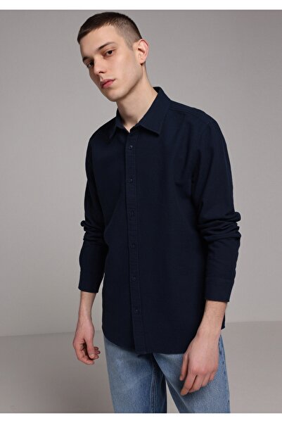 Colin's Regular Fit Shirt Neck Plain Men's Navy Blue Long Sleeve Shirt