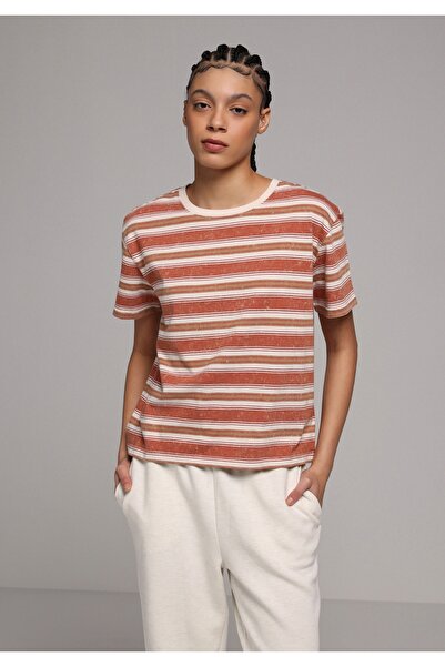 Colin's Regular Fit Round Neck Striped Women's Brown Short Sleeve T-Shirt