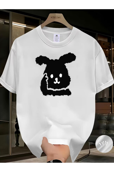 Sweet Cotton Rabbit Printed Oversize Cotton Crew Neck T-Shirt