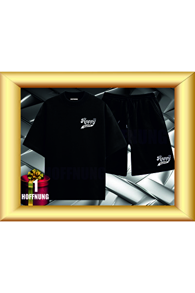 HOFFNUNG Unisex Casual Short Sleeve Set with Happy Print Outdoor Spring/Summe...