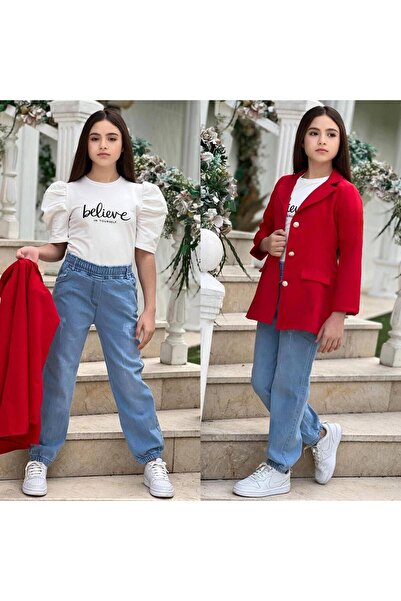 zavera for kids Set 3 piese pentru fete: Jachetă, pantaloni din denim și tric...