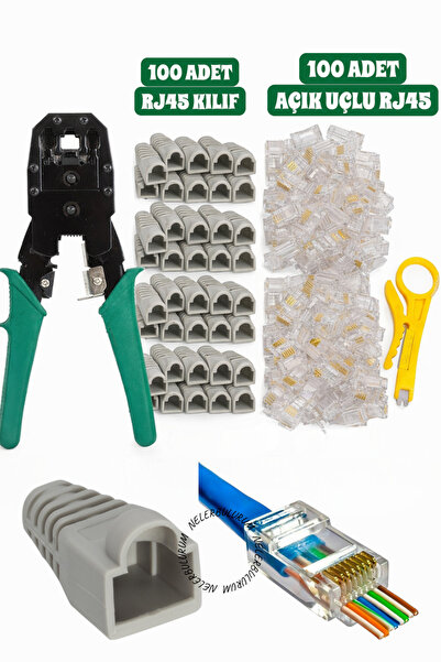 nelerbulurum Rj45 Cat5 Cat6 Telefon Kablosu Sıkma Pensesi +100 Adet Açık Uçlu...