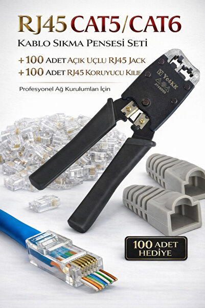 nelerbulurum كماشة تجعيد كابل الهاتف عالية الجودة Rj12-Rj45 Cat5 Cat6 + 100 ق...