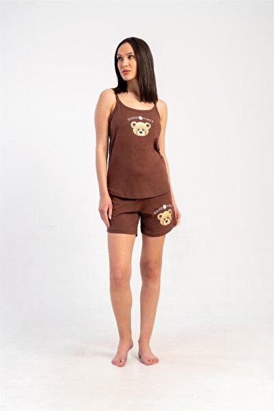 OBJE Women's Brown Bear Printed Rope Strap Top