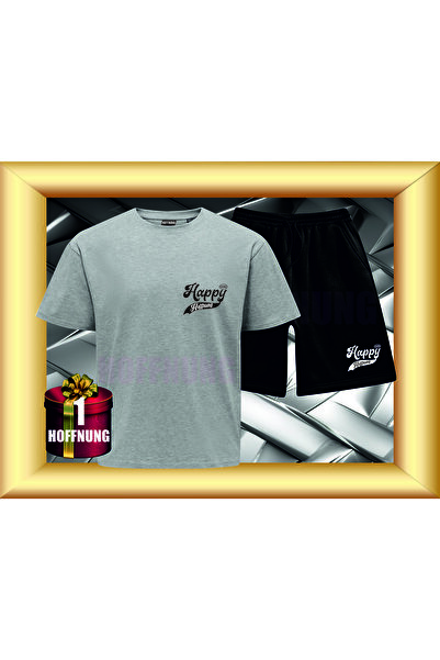 HOFFNUNG Unisex Casual Short Sleeve Set with Happy Print Outdoor Spring/Summe...