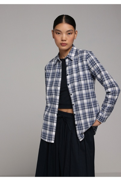 Colin's Regular Fit Shirt Neck Checkered Women's Navy Blue Long Sleeve Shirt