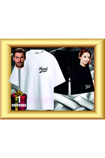 HOFFNUNG Unisex Casual Short Sleeve Set with Happy Print Outdoor Spring/Summe...