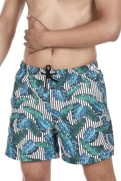 OBJE Men's Striped Pattern Digital Printing Sea Shorts