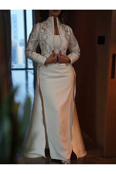 nouf Mikado dress with Barbie embroidery, Ramadan-themed