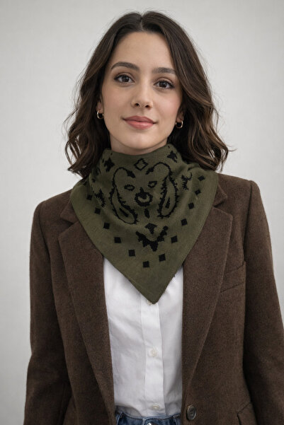 Sebir Moda Patterned Double-Sided Knitwear Triangle Scarf
