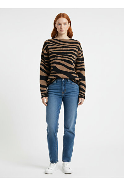 Neden Tekstil Zebra Patterned Boat Neck Knit Sweater