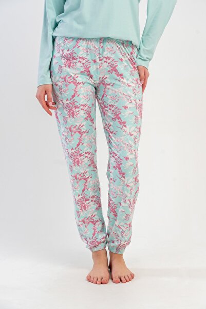 OBJE Women's Blue Elastic Cuffed Pajama Bottoms