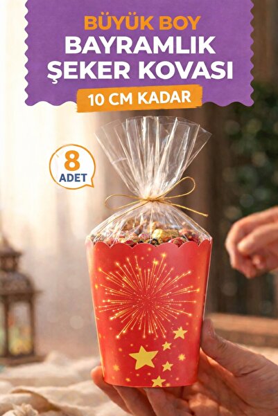 Emtory Home Kırmızı Şeker Kovası | 8 Adet Büyük Boy Bayram Hediyesi - Şeker K...