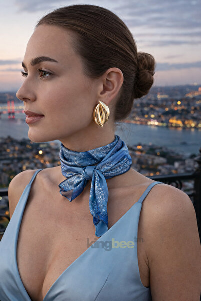 King Bee MODERNA SERİ İkili Yaprak Formlu Tasarım Küpe Gold & Gümüş Renk - Şı...