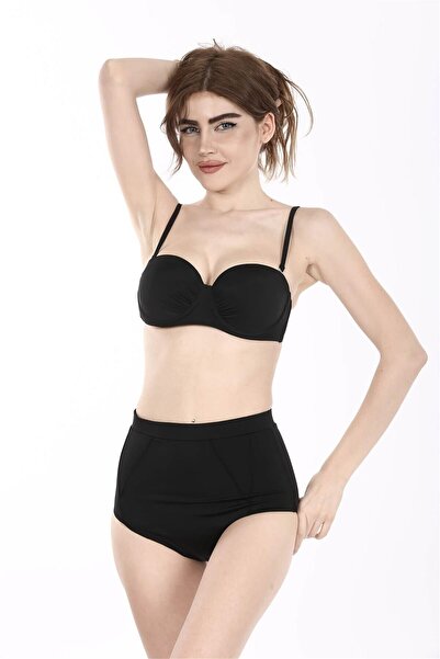 OBJE Kadın Siyah Nervur Dikiş Yüksek Bel Bikini Altı