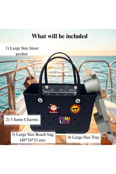 NON XL EVA Beach Tote Bag Set – Luxury Waterproof Summer Bag with Tray & Charms