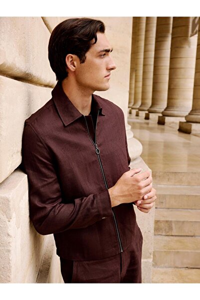 LC Waikiki Vizyon New Season Ανδρικό Μπουφάν με Γιακά Πουκάμισου 100% Λινό