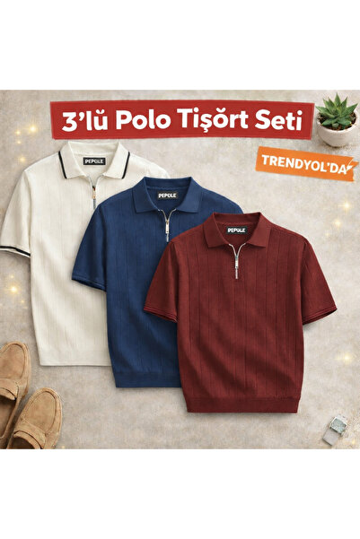 oneoff 3-Piece Men's Polo Neck Knitwear T-Shirt Set