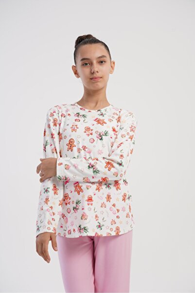 OBJE قميص نوم مارلا وردي اللون بأكمام طويلة للفتيات