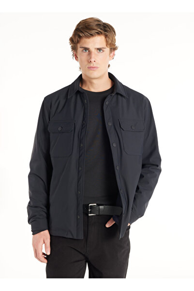 Ted Baker Lacivert Erkek Düz Normal Gömlek Ceket TBMROW1100