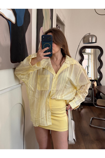 FERZOLAİO Oversize Yellow Transparent Shirt