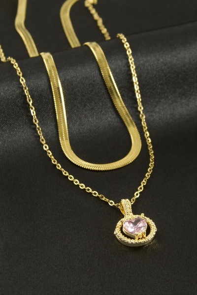 ZERO LAND قلادة STOROZAL على شكل قلب من الزركون والفولاذ (71229) - أصفر