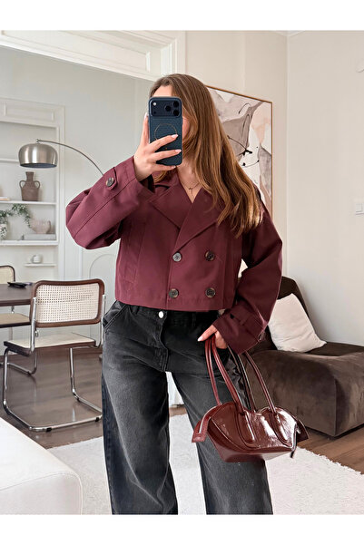 FERZOLAİO Seasonal Short Burgundy Crop Trench Coat