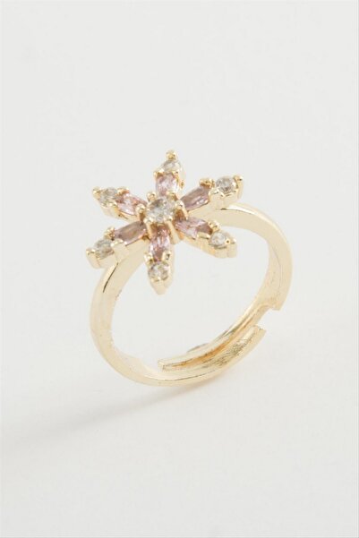 ZERO LAND خاتم STOROZAL من حجر الزركون على شكل زهرة اللوتس (74024) - أصفر