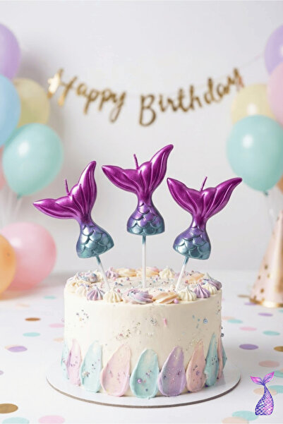 Bunloon 3 Lü Deniz Kızı Kuyruğu Figürlü Pasta Mumu Doğum Günü