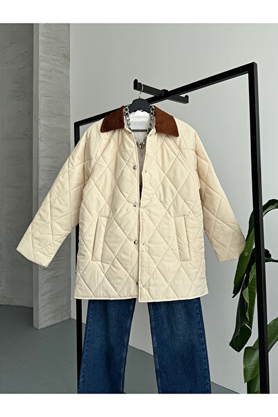 FERZOLAİO Velvet Collared Stone Quilted Coat