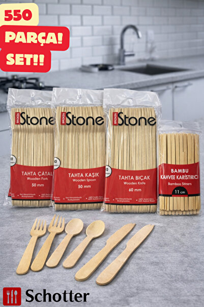 Broken Stone Bamboo Serving Set 550 Pieces – 50 Forks 50 Spoons 50 Knives + 4...