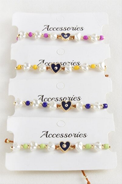 ZERO LAND سوار من خيوط المكرامية واللؤلؤ على شكل قلب من STOROZAL (73800) - أحمر