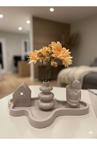 Atelier me-yu El Yapımı 4'lü Dekoratif Set - Bulut Tepsi, Modern Vazo & Roman...