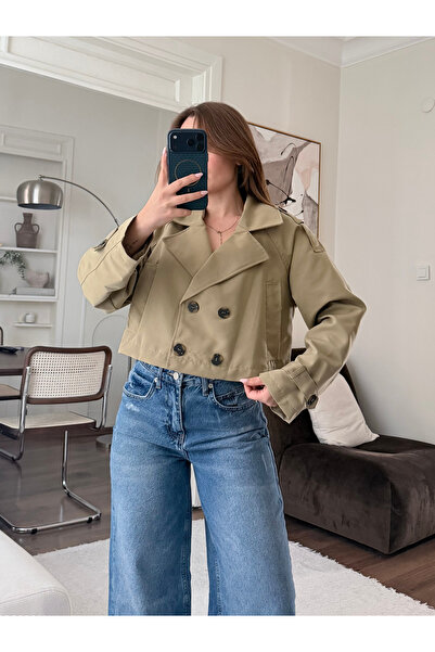 FERZOLAİO Seasonal Short Khaki Cropped Trench Coat