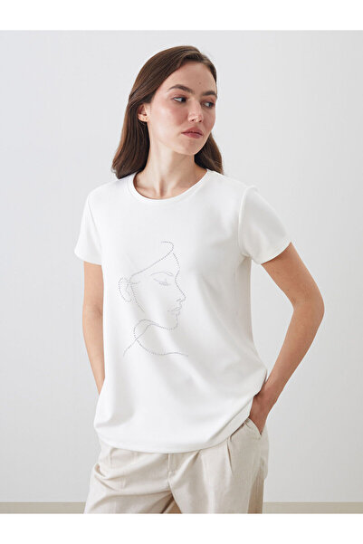 LC Waikiki Γυναικείο T-Shirt με λαιμόκοψη με χάντρες