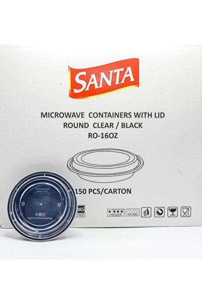 GCCE Santa 16oz Round Clear/Black Microwave Containers with Lid, 150 Pieces/C...