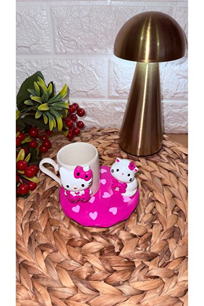 DP Tasarım Evi Tasarım Hello Kitty Karakterli Kahve Fincanı - Pembe Kalpli De...