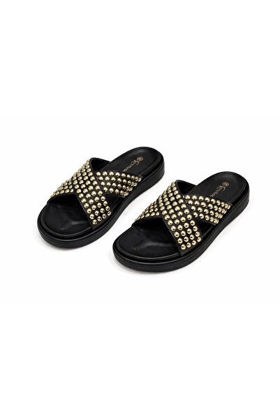 mothers dream Glam Studded Cross Strap Platform Slides