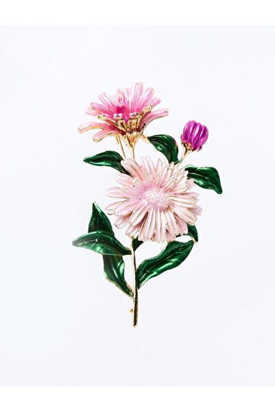 Jimmy Key Karışık Çiçek Figürlü Mine Detaylı Broş