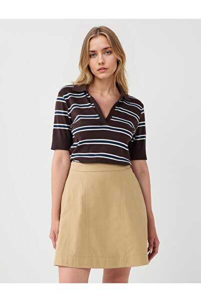 Jimmy Key Πικρό καφέ 100% βαμβακερό κοντομάνικο πουκάμισο με πλεκτό μπλουζάκι