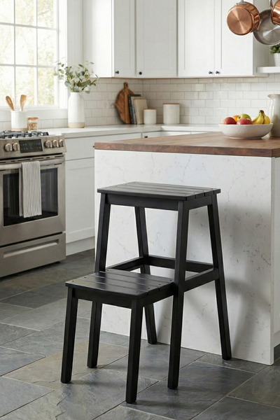 Woodenbend Bianco Siyah Mat Tabure Merdiven – Çok Amaçlı Basamaklı Tabure, Mo...