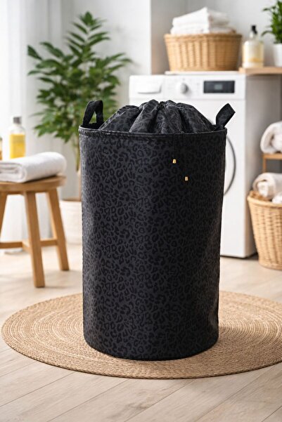 MorBebe Leopar Desenli Kumaş Büzgülü Katlanır Kirli Çamaşır Sepeti Dolap Içi ...