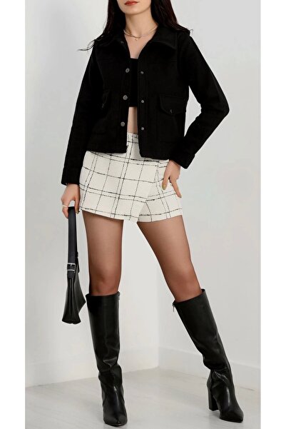 MODA Gömlek Yaka ÇıtÇıt Düğmeli Cepli Kaşe Ceket