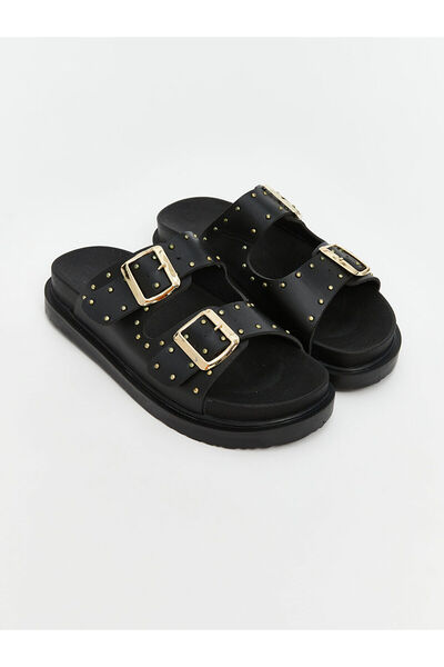 LC Waikiki Vizyon New Season Leather Look Stone-Embellished Women's Slippers