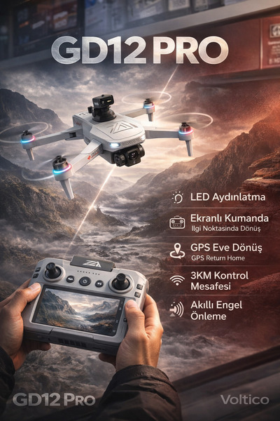Voltico GD12 Pro GPS Drone – 4K Kamera, 3KM Menzil, Engelden Kaçınma, Ekranlı...