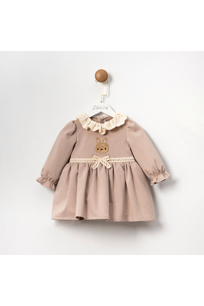 Coolimino Lace-Collared Rabbit Embroidered Girls' Dress